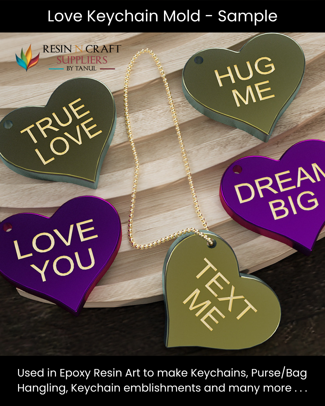 Big Multi-Cavity "Love" Heart Keychain Silicone Mold