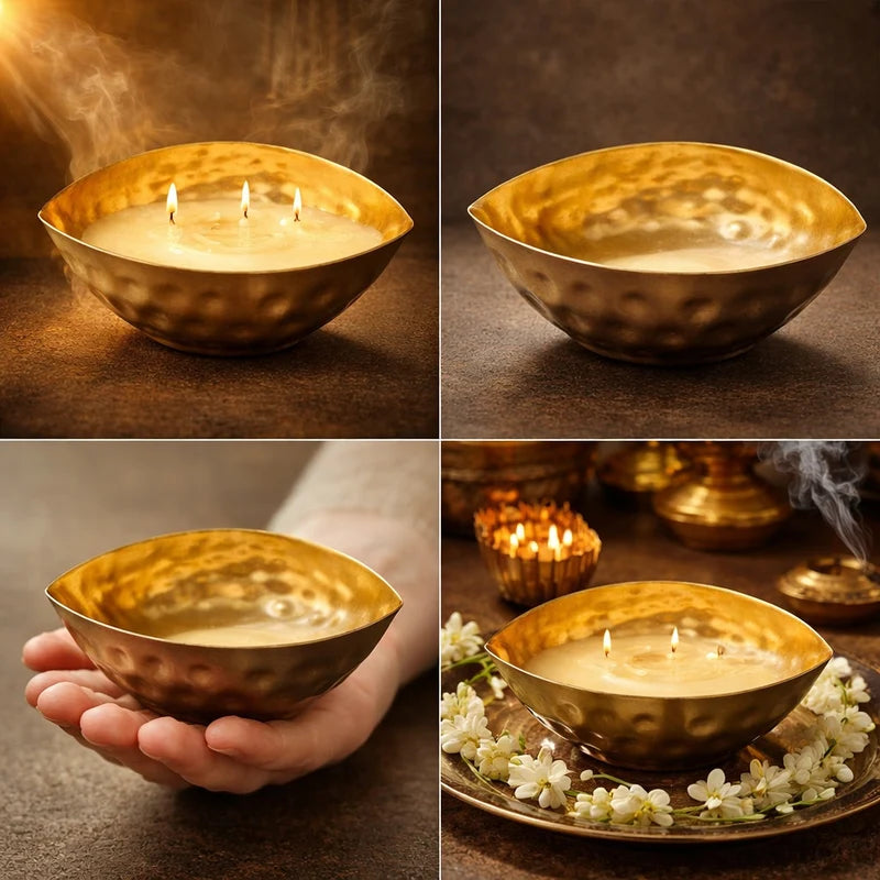 Golden Hammered Metal Bowl for Candle Making & Home Décor – 5 Inch Boat Shape