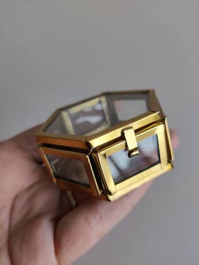 2" Vintage Metal Box For Ring - Hexagon