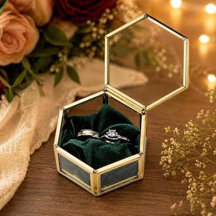 2" Vintage Metal Box For Ring - Hexagon