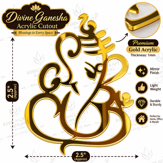 Premium Gold Mirror Acrylic Ganesha Cutout – 2.5" × 2.5"