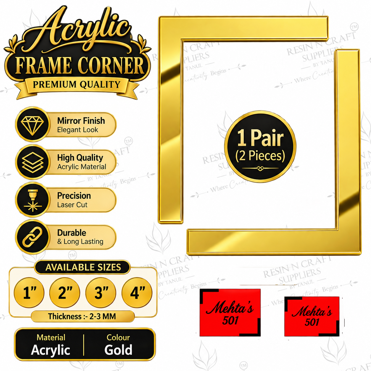 Premium Gold Acrylic Frame Corners | Decorative Corner