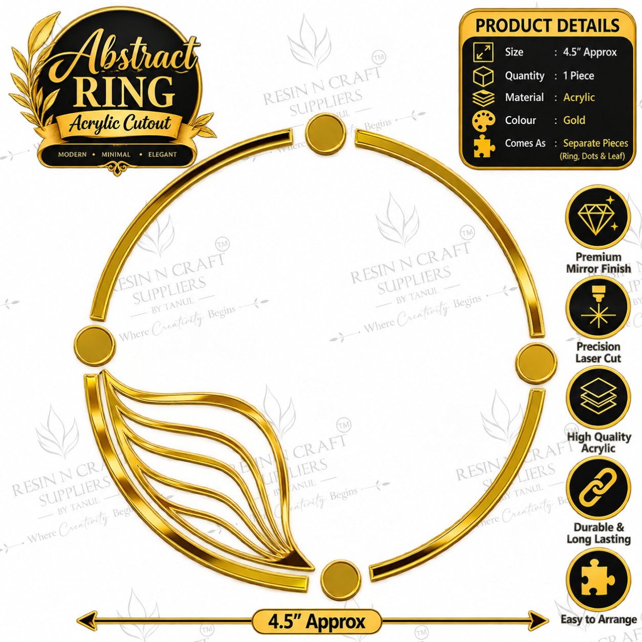 Abstract Ring – Premium Gold Acrylic Cutout