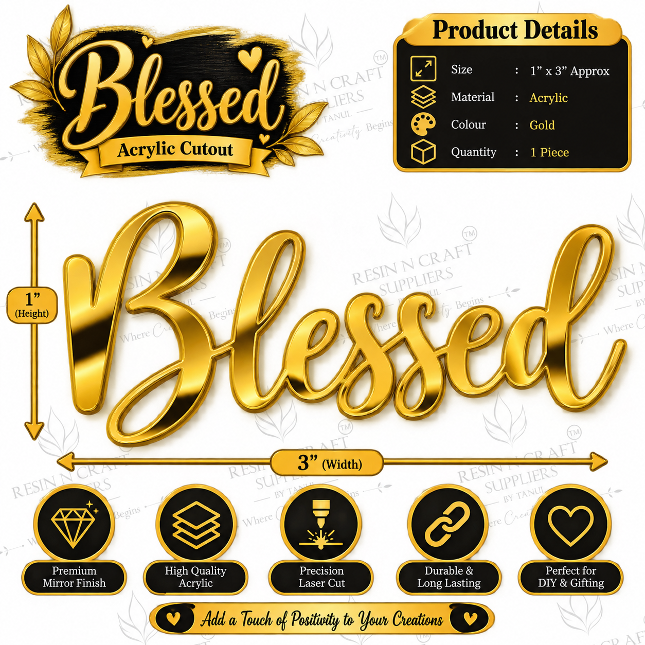 Blessed – Premium Gold Mirror Acrylic Cutout