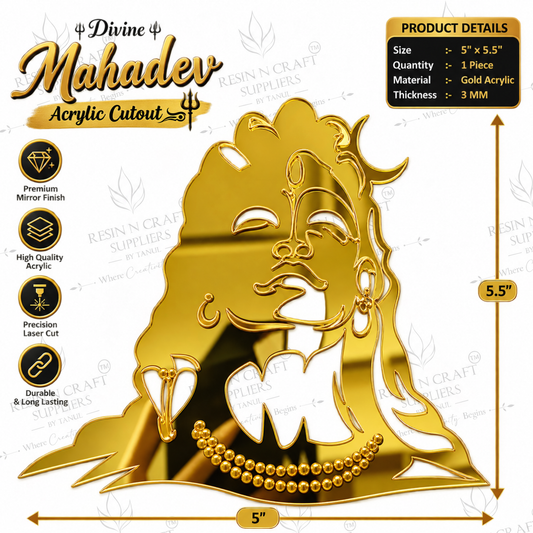 Divine Shivji Gold Acrylic Cutout – 5" × 5.5"