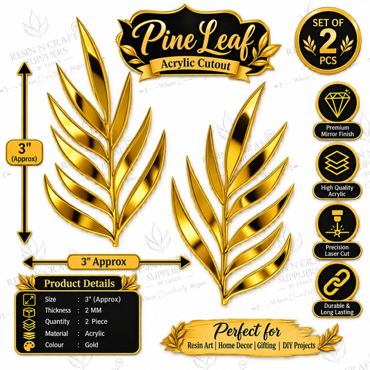 Premium Gold Pine Leaf Acrylic Cutouts – Set of 2