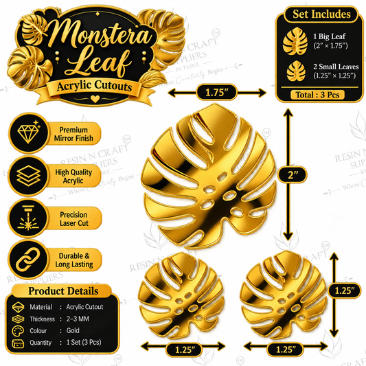 Premium Monstera Leaf Gold Acrylic Cutouts – Set of 3