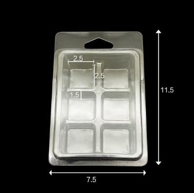 Square Wax Melt Clamshell Packaging | Clear Blister Mould for Wax Melts | 6 Cavity Transparent PET Clamshell | 10 Pieces Pack